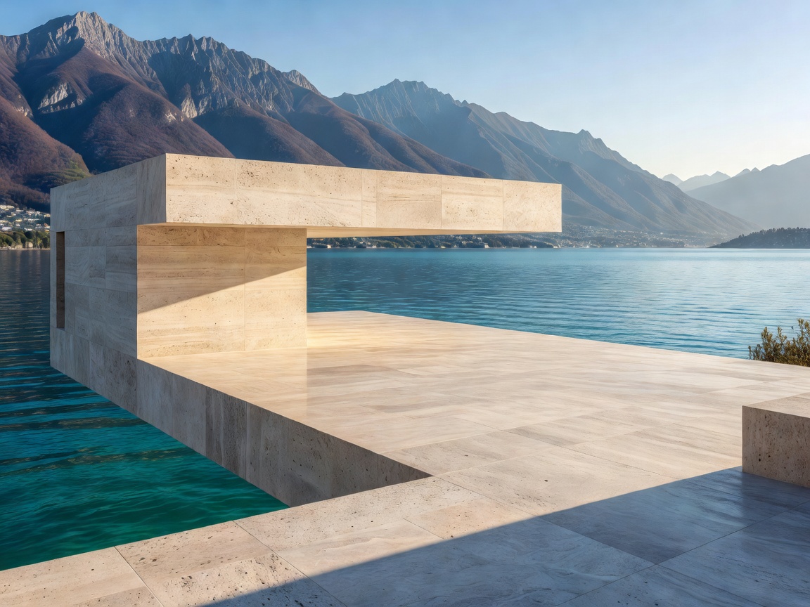 Villa Varenna Lake Como monolithic travertine terrace overlooking alpine waters