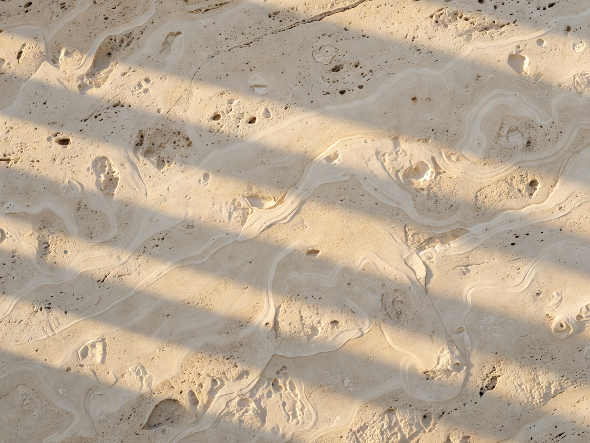 Warm raking light grazing a monolithic travertine wall